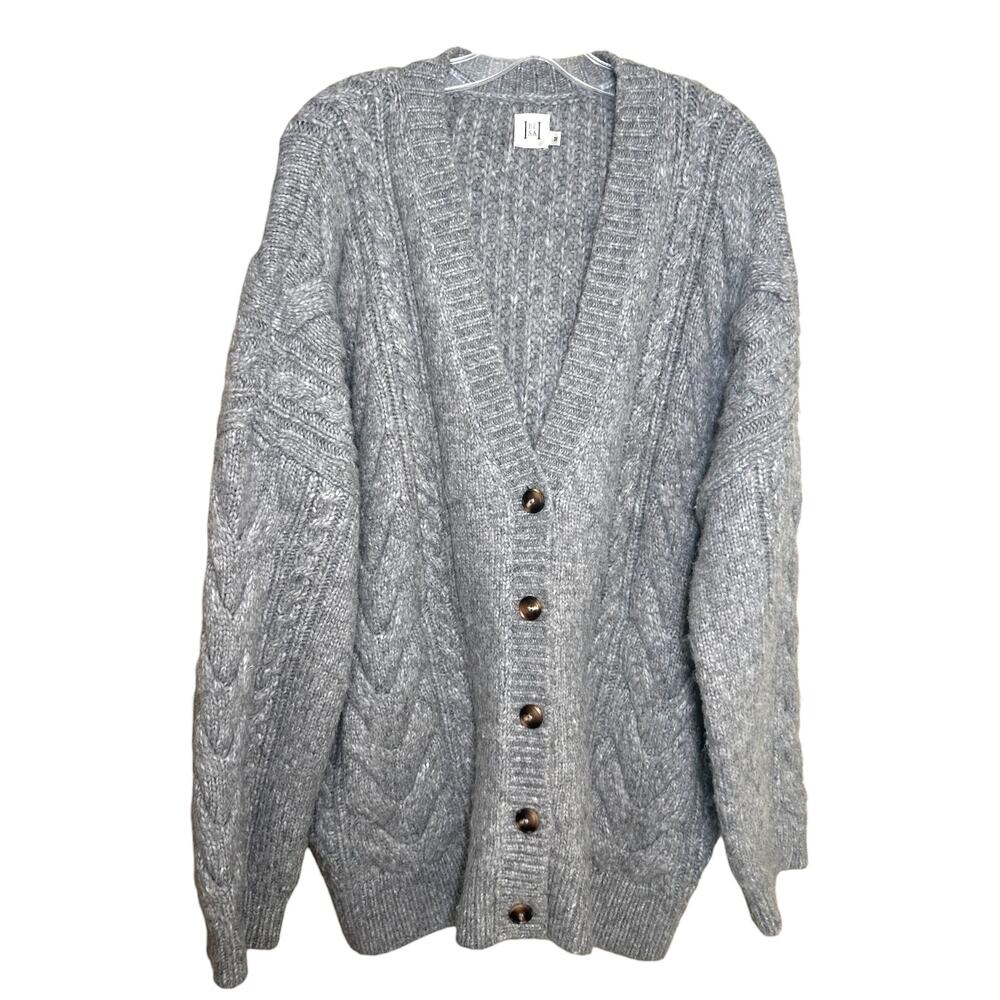 Helsa, Women's 'Serena' Cable Knit Cardigan, Oversized, Heather Gray, Medium - Picture 2 of 12